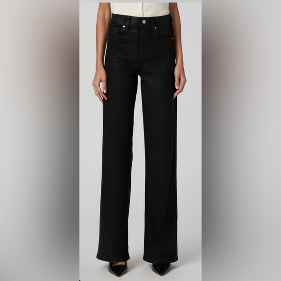 PAIGE Denim - PAIGE Black Sasha Wide Leg Jean Fog Luxe Coating High Rise Size 26